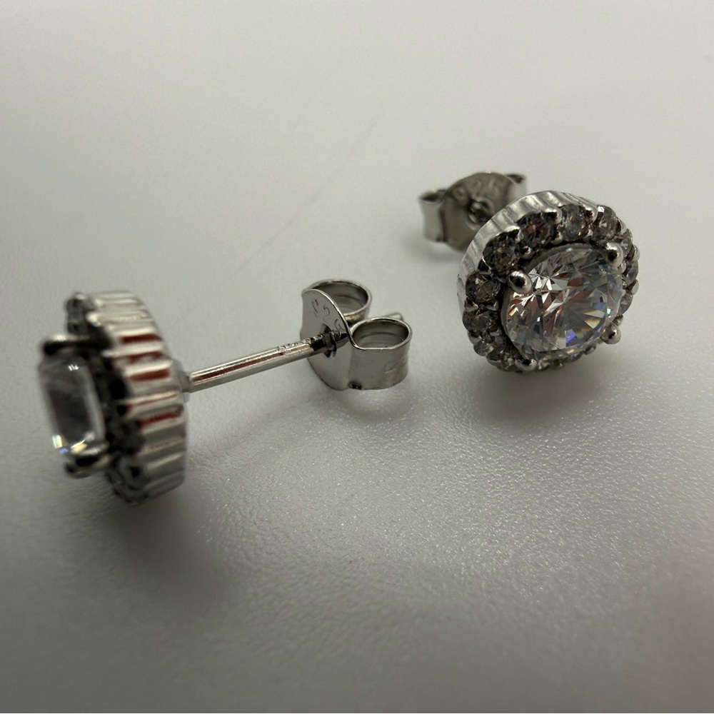 Classic Halo Stud Earrings in Silver with Clear Stones CZ